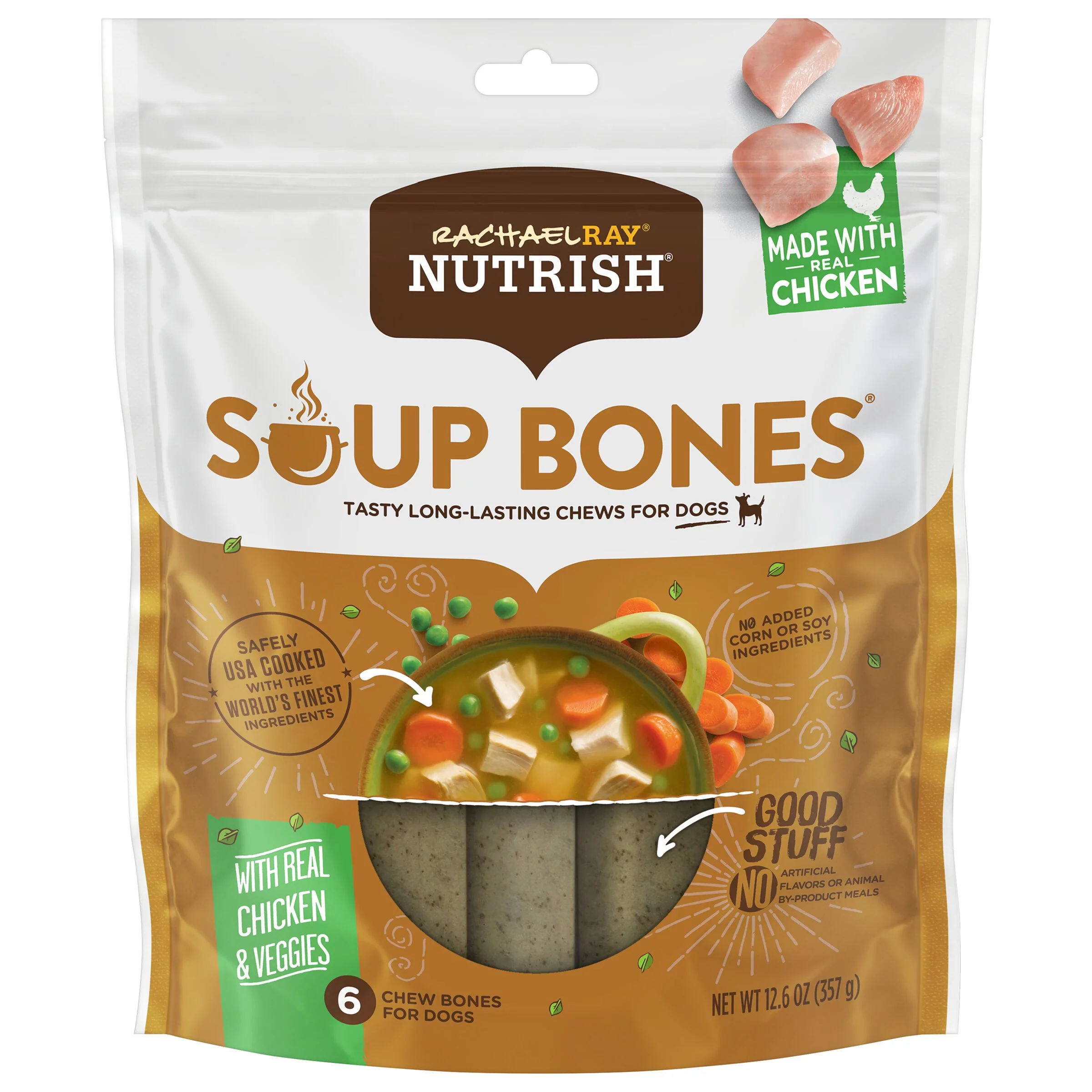 Rachael Ray Nutrish Soup Bones Dog Chews With Real Chicken & Veggies, 6 Dog Chews