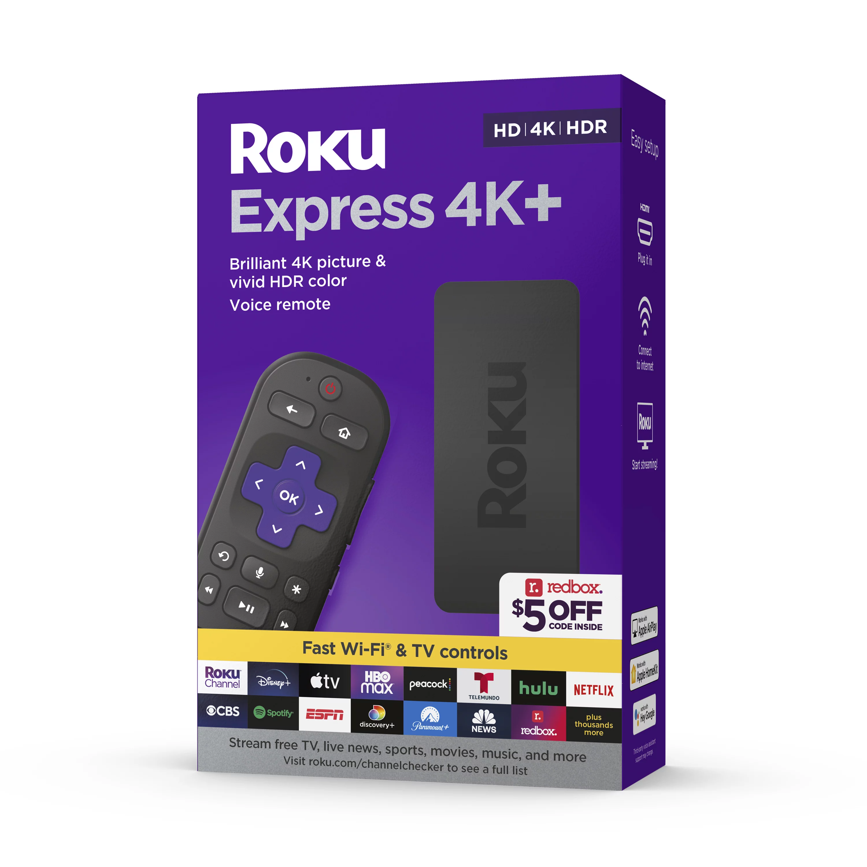 Roku Express 4K+ | Streaming Player HD/4K/HDR with Roku Voice Remote with TV Controls