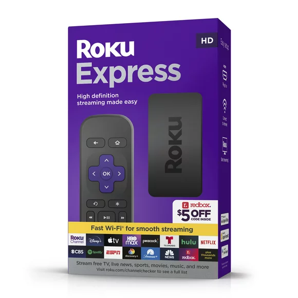 Roku Express HD Streaming Device with High-Speed HDMI Cable, Standard Remote (No TV Controls) and Fast Wi-Fi