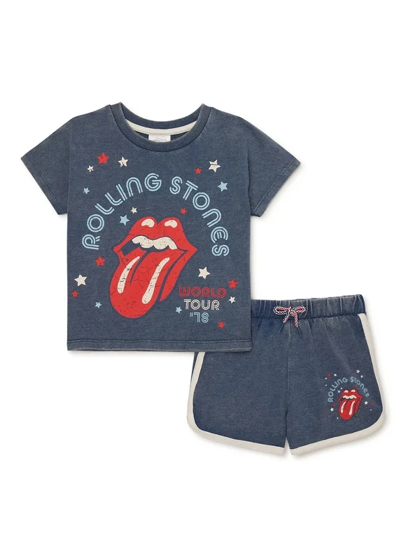 Rolling Stones Toddler Girls T-Shirt and Shorts Set, 2-Piece, Sizes 2T-5T