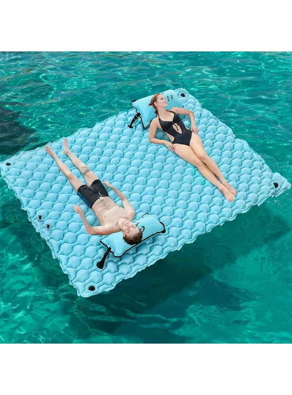 SEBOR Lake Floats for Adults with Pool Hammock, 114'' x 72'' Giant Inflatable Floating Mat for Lake Pool Boating Beach, Floating Island for Water Relaxing Party, for Family Couple Friends