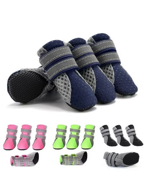 SPRING PARK Small Dog Shoes, Slip Resistant 4pcs Dog Puppy Boots Booties Pet Sneakers with Reflective Fastener Tape for Small Medium Dogs, Protect Paws Easy to Wear Daily Use