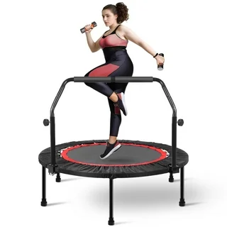 Segmart 40'' Fitness Trampoline, Foldable Mini Indoor Garden Workout Trampoline for Adults, Exercise Rebounder Trampoline with Adjustable Foam Handle, 330 lbs, Black