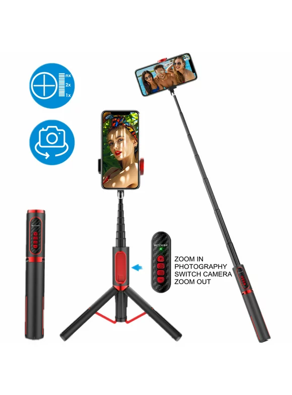 Selfie Stick Tripod, BlitzWolf Phone Tripod for Zooming in/Out & Switching Camera Extendable Lightweight Selfie Stick bluetooth with Remote for iPhones