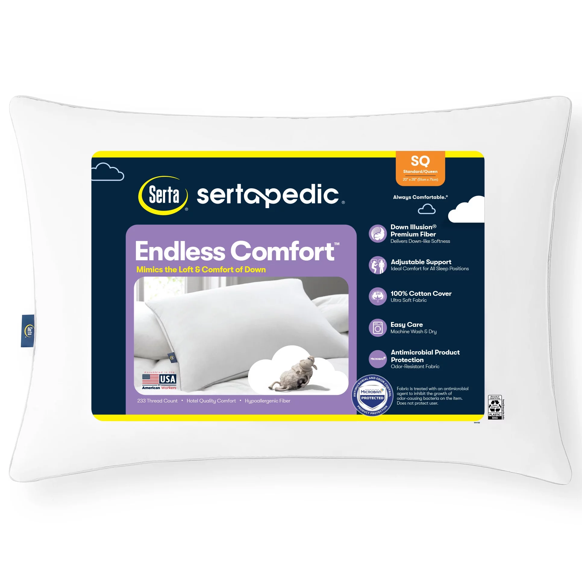 Sertapedic Endless Comfort Bed Pillow, Standard/Queen