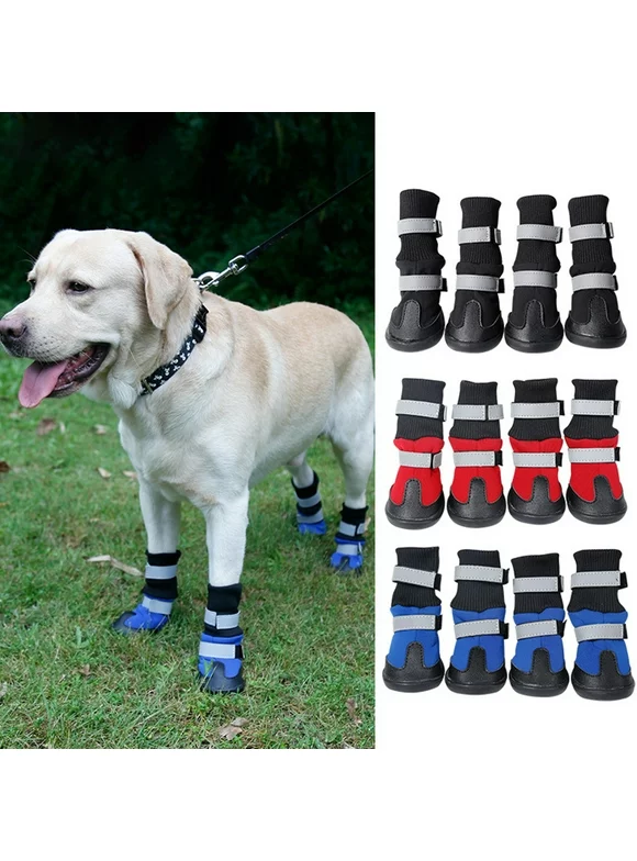 Shulemin 4Pcs Winter Warm Waterproof Anti-Slip Snow Boots Dog Paw Protector Pet Supplies,Red
