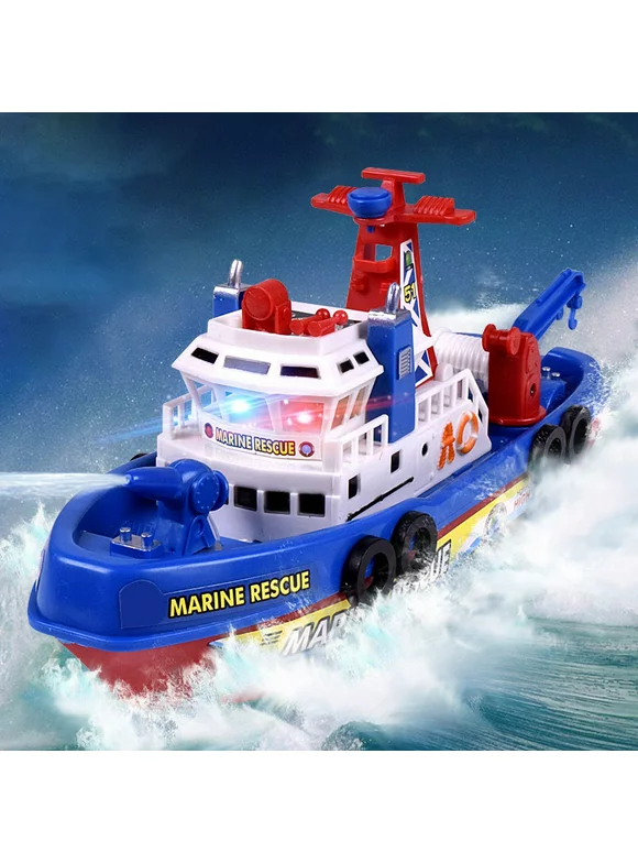 Shulemin Kids Boat Toy Light Water Spray Electric Marine Rescue Fire Boat Model Education Toy Random Color