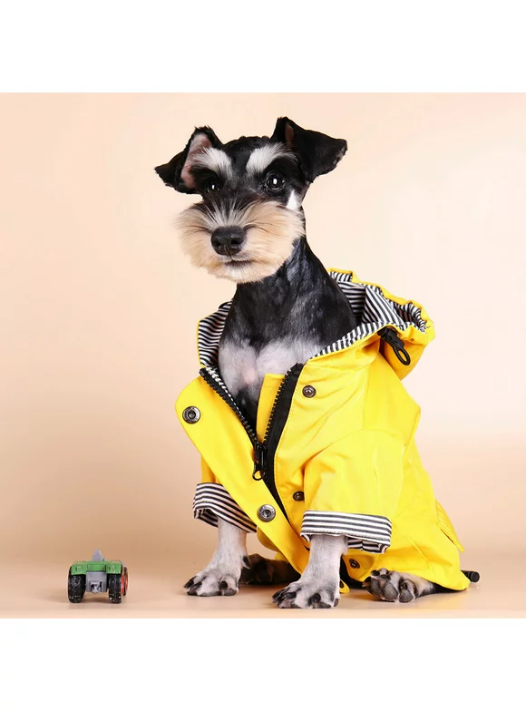 Shulemin Pet Rain Jacket Striped Inside Rainproof Fashion Pet Dogs Hooded Raincoat for Small Medium Large Dogs,Yellow 2XL