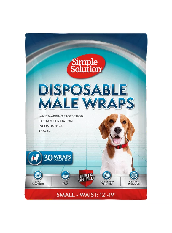 Simple Solution Disposable Dog Diapers for Male Dogs, Absorbent Male Wrap, Small, 30 Count
