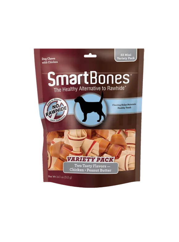 SmartBones Mini Bone Variety Pack 32 Count, Rawhide-Free Chews for Dogs