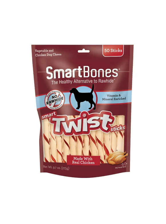 SmartBones Smart Twist Sticks with Real Chicken 50 Count, Rawhide-Free Chews for Dogs