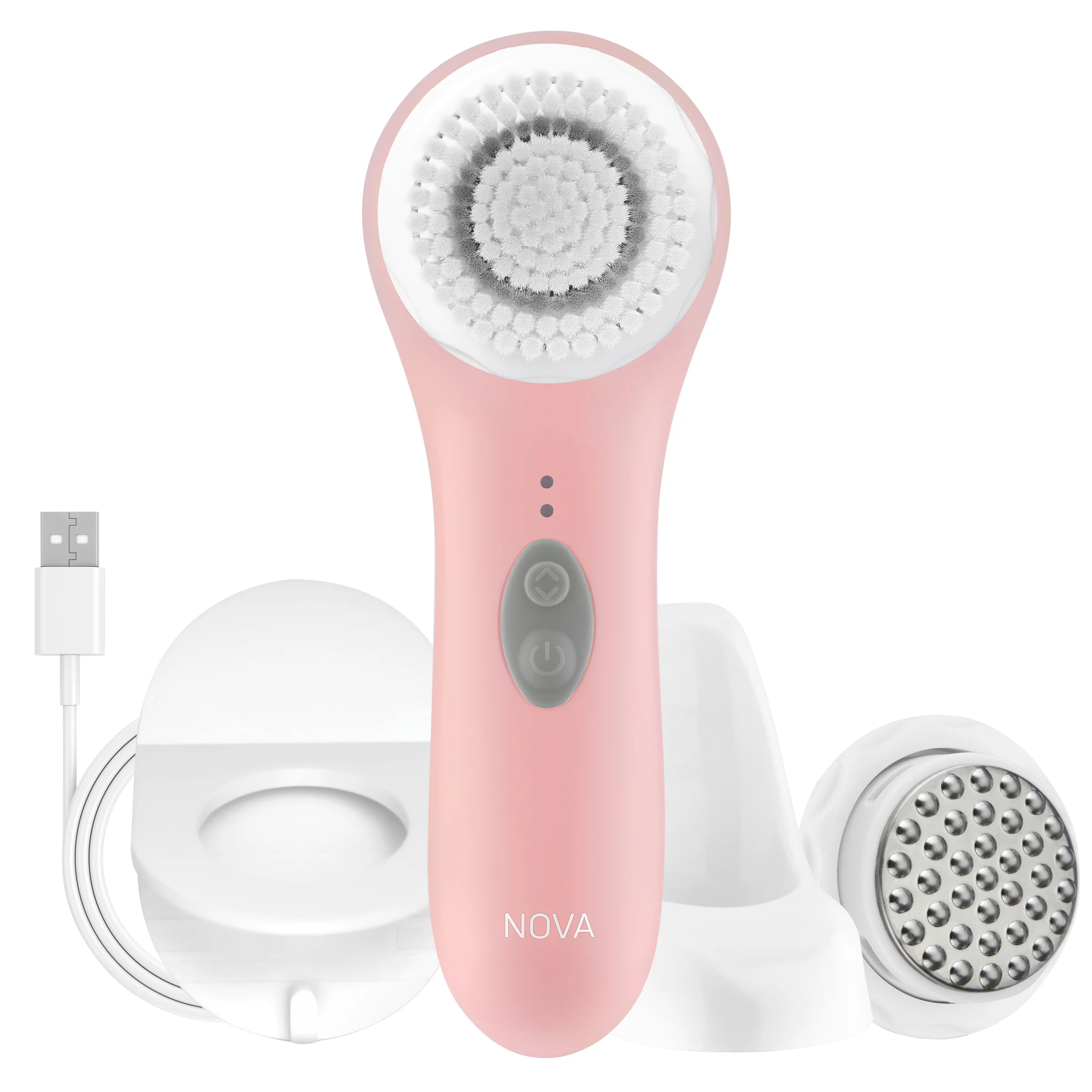 Spa Sciences NOVA, Advanced Rechargeable Sonic Facial Cleansing Brush with Antimicrobial Bristles, Pink