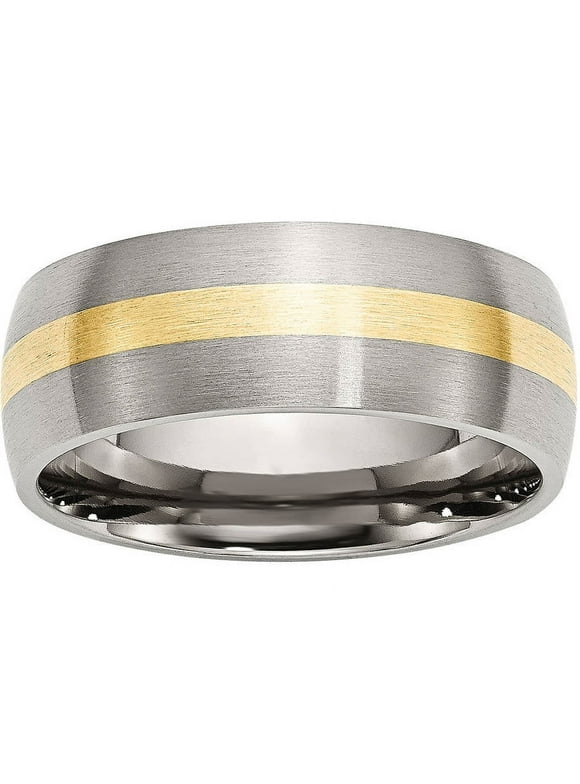 Stainless Steel 14kt Yellow Gold Inlay 8mm Brushed Band, Available in Multiple Sizes