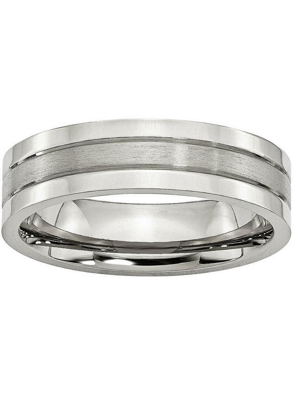 Stainless Steel Grooved 6mm Satin and Polished Band
