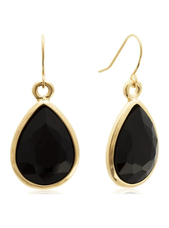 SuperJeweler Crystal Earrings, Pear Shape 18 Carat Black Onyx In Gold For Women