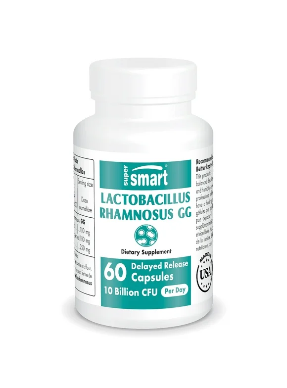 Supersmart - Lactobacillus Rhamnosus GG 10 Billion CFU per Day - Probiotic Supplement - Digestive Support - Vaginal Flora Health | Non-GMO & Gluten Free - 60 DR Capsules