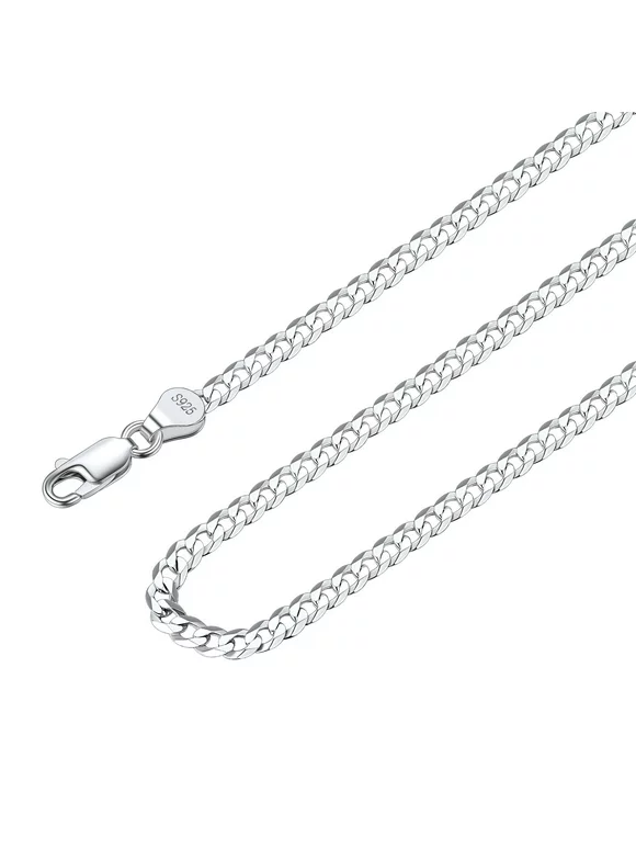 Suplight 925 Sterlings Silver 3mm Flat Curb Cuban Link Chain Necklace, Jewelry Gift for Men Women