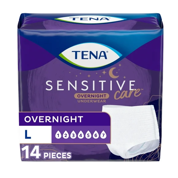 TENA Sensitive Care Overnight Underwear Large, 14 Ct