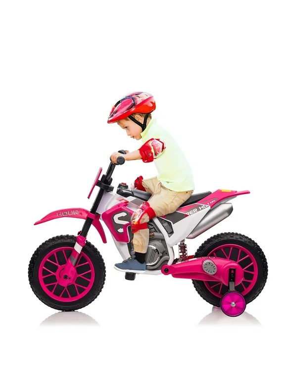 TOBBI 12V Ride on Motorcycle for Kids Battery Powered Motorbike w/ 2 Speeds, 35W Dual Motors, Gift for Toddlers Boys Girls, Rose Red