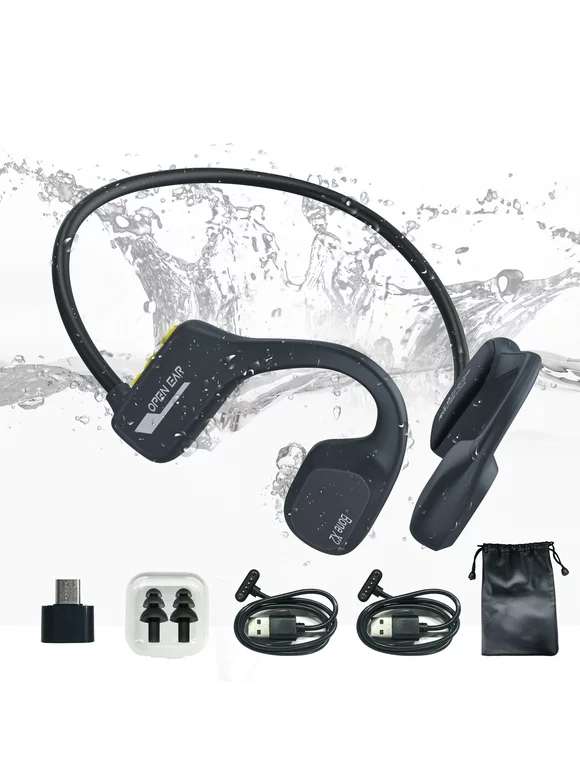 TOPVISION Bone Conduction Swim Headphones, Open Ear Wireless Bluetooth Headsets, IP68 Headphones with Bluetooth 5.3 and 8GB MP3 Player for Run, Hike