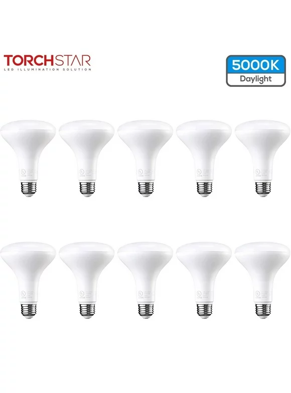 TORCHSTAR 10 Pack BR30 LED Flood Light Bulb, 8W (65W Eqv.), Dimmable, 5000K Daylight, E26 Medium Base, UL & Energy Star Listed, for 5/6 Inch Cans