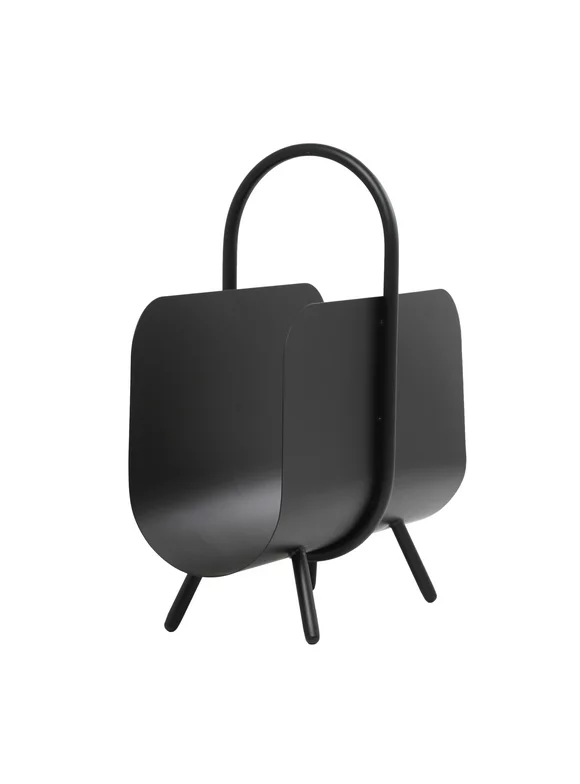 The Novogratz 20" Black Metal Curved Magazine Holder with Arched Handle and Flared Legs