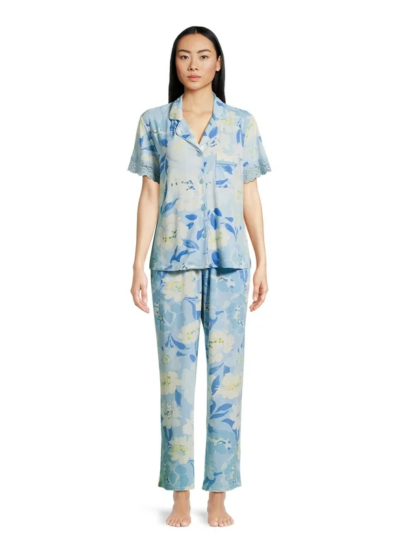 The Pioneer Woman Short Sleeve Notch Collar Top and Pant Pajama Set, 2-Piece, Sizes S-3X