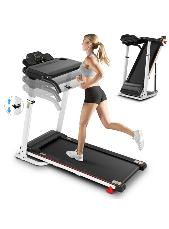 Tikmboex Folding Treadmill with Removable Tabletop and Incline, 2.5 HP Running Machine and 300Lbs Capacity for Home Office Use,White