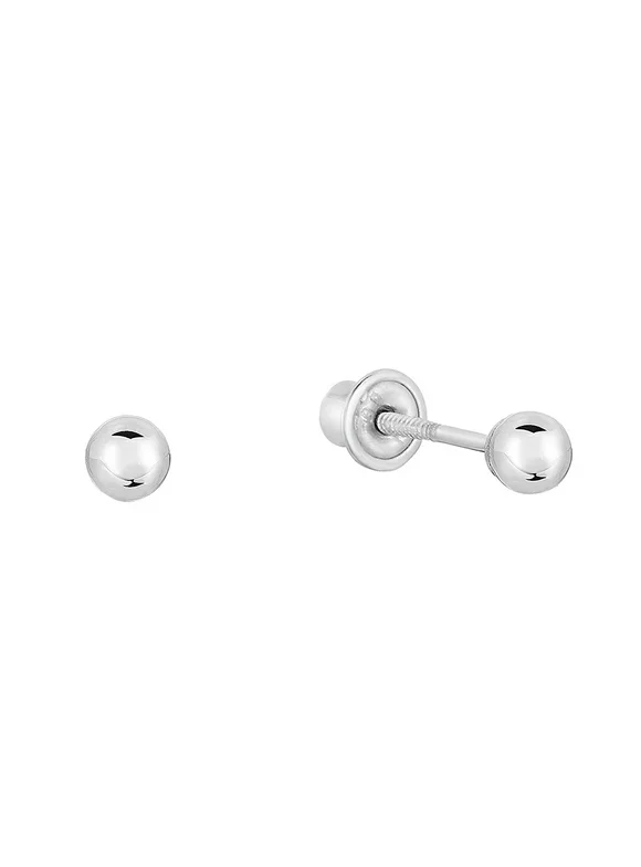 Tilo Jewelry 14k White Gold Polished Ball Stud Earrings with Secure Screw-backs | 3mm | Classic Everyday Earrings | Women, Girls, Men, Unisex