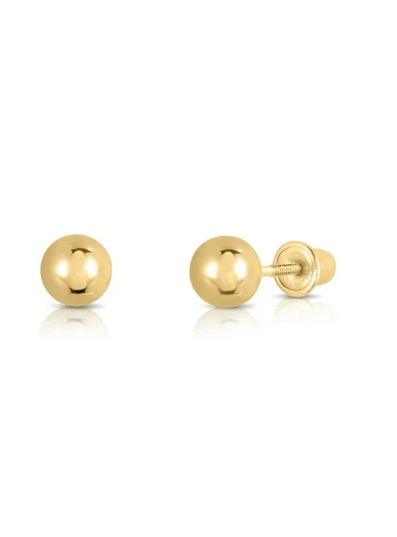 Tilo Jewelry 14k Yellow Gold Polished Ball Stud Earrings with Secure Screw-backs | 5mm | Classic Everyday Earrings | Women, Girls, Men, Unisex