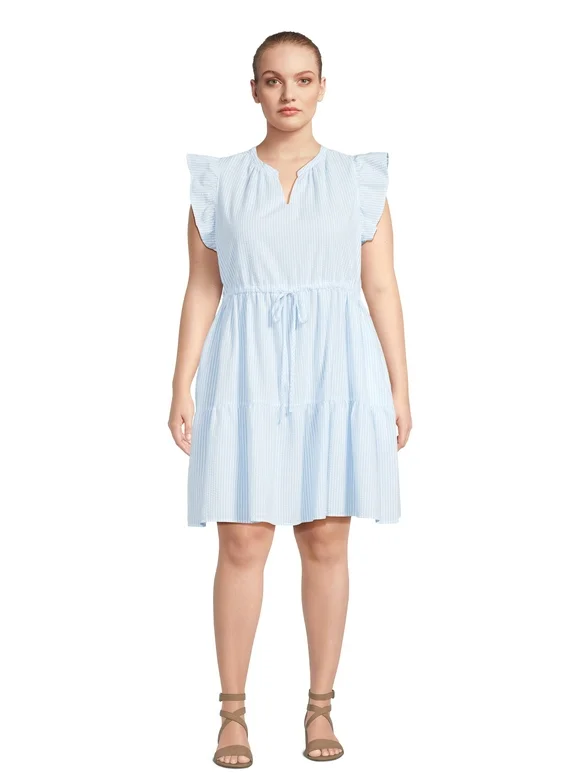 Time and Tru Women's and Women's Plus Mini Dress with Flutter Sleeves, Sizes XS-4X