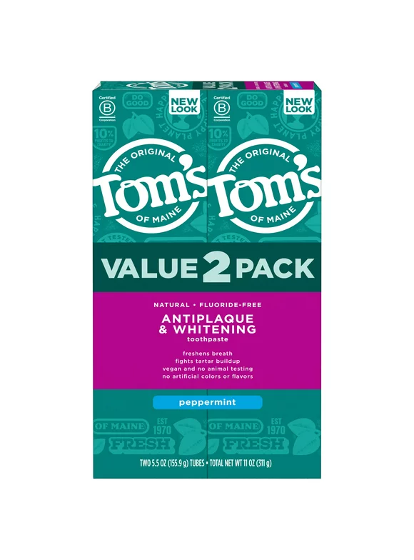 Tom's of Maine Toothpaste - Anti Plaque - White - 2 pack