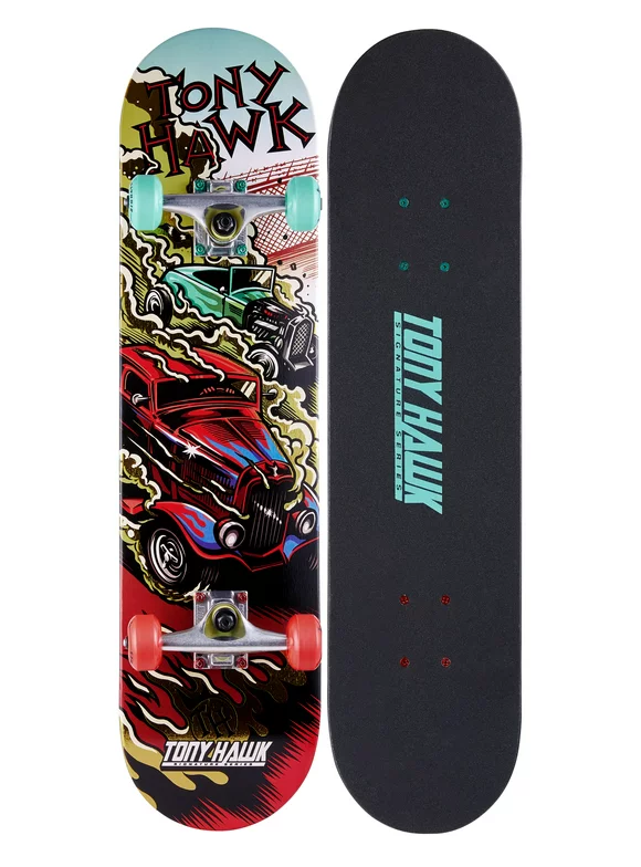 Tony Hawk 31" Popsicle Complete Skateboard with Pro Trucks, Racing Car, for Kids Ages 5+