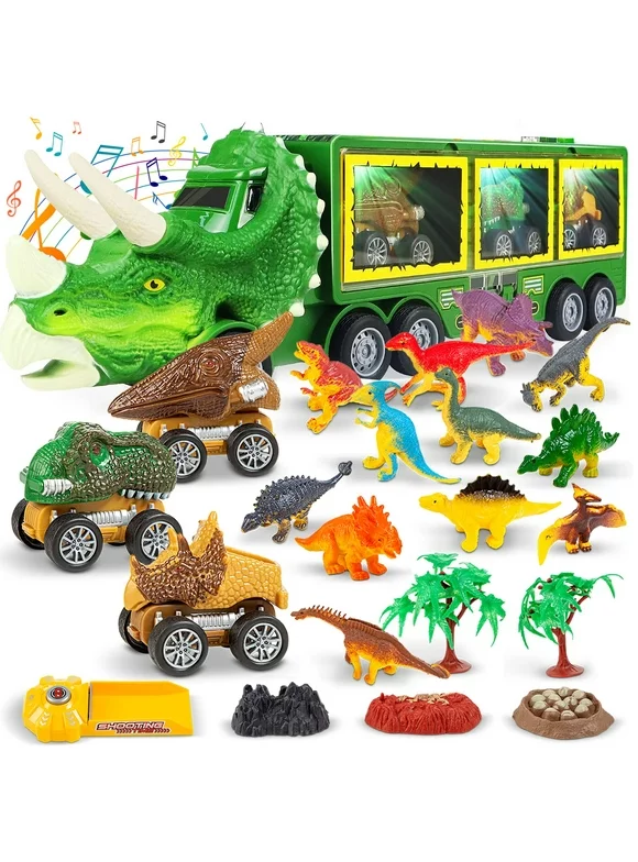 Toyvelt Dinosaur Toys for Kids 3-5 -Giant Dinosaur Truck, 12 Dinosaurs and 3 Dinosaur Car, with Lights and Sound Effects Best Kids Dinosaur Toys and Toys for 5 Year Old Boys Girls (Dinosaur Boy Toys)