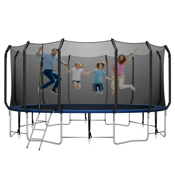 Trampoline 16 FT with Safe Enclosure Net, Kids Trampoline for Play & Exercise Indoor or Outdoor, Waterproof Jump Mat, Backyard Trampoline Ladder for Adults Fitness Equipment