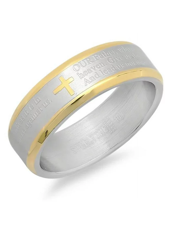 Two-Tone Lords Prayer Ring In English- Size - 12