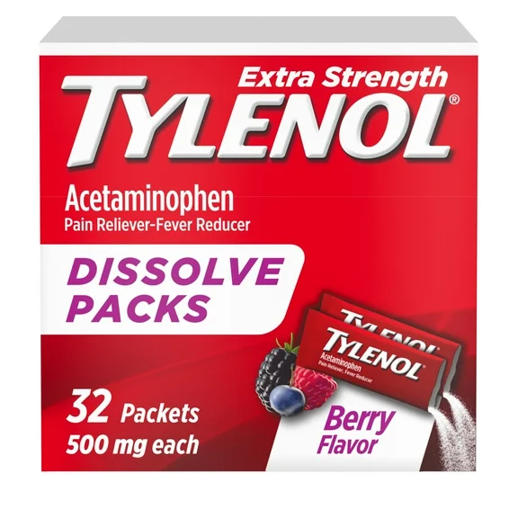 Tylenol Extra Strength Dissolve Packs with Acetaminophen, Berry, 32 Ct
