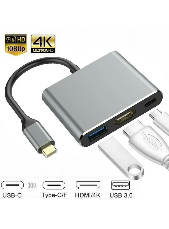 Type C USB 3.1 to USB-C 4K HDMI USB 3.0 Adapter 3 in 1 Hub for Macbook Air Pro Surface