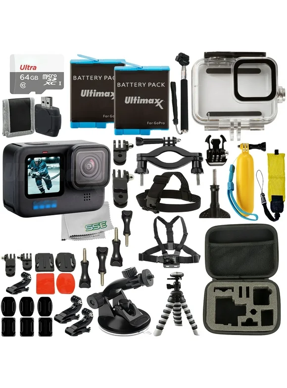 Ultimaxx Premium Action Camera Bundle (Hero 10) - Includes: 64GB Ultra microSD Memory Card, 2x Replacement Batteries, Underwater Housing & Much More