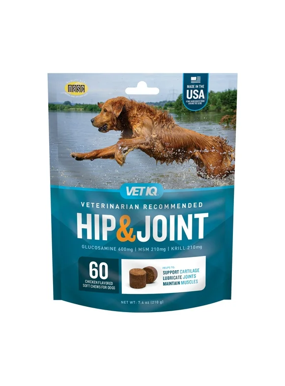 VetIQ Hip & Joint Supplement for Dogs, Chicken Flavored Soft Chews, 7.4 oz, 60 Count
