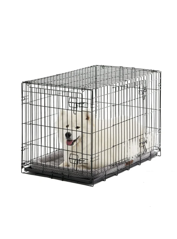Vibrant Life Double Door Metal Wire Dog Crate with Leak-Proof Pan and Divider, 36 inch