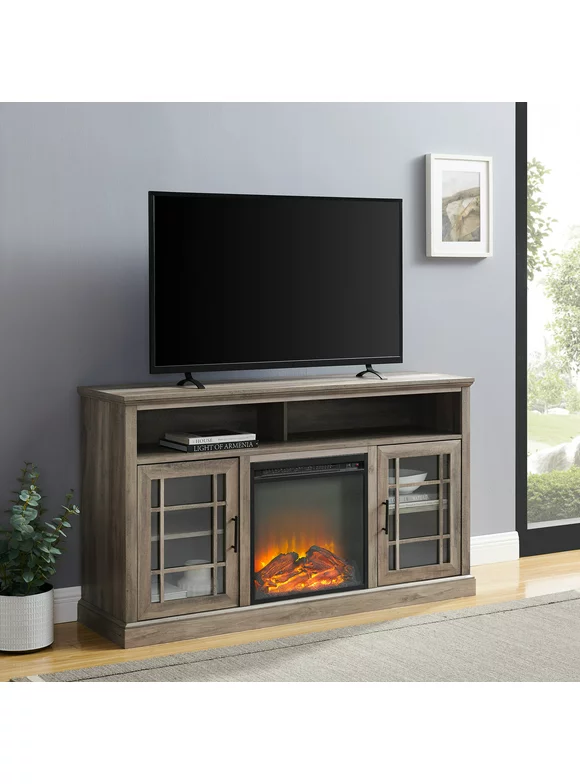 Walker Edison Traditional 2 Door Fireplace TV Stand for TVs up to 65", Grey Wash