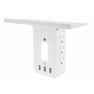 Wall Power Outlet Shelf - LED Night Light, 6 3 Prong Outlets + 3 Fast Charging USB - Electrical Socket Power Stand Holder - Space Saving + Surge Protector
