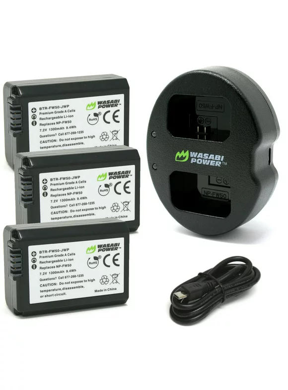 Wasabi Power Battery (3-Pack) and Dual Charger for Sony NP-FW50