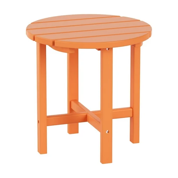 WestinTrends Outdoor Side Table, All Weather Poly Lumber Adirondack Small Patio Table Round End Table for Pool Balcony Deck Porch Lawn Backyard, Orange