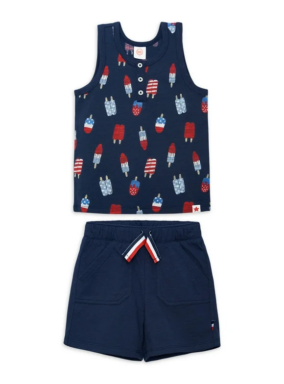 Wonder Nation Toddler Boys’ Americana Print Tank Top and Shorts Set, 2-Piece, Sizes 12M-5T