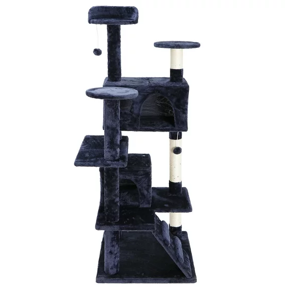 ZENSTYLE 53" Cat Tree Scratching Post Condo Tower Pet Kitty Playhouse Activity W/ Cave & Ladders Indoor Have Fun - Blue
