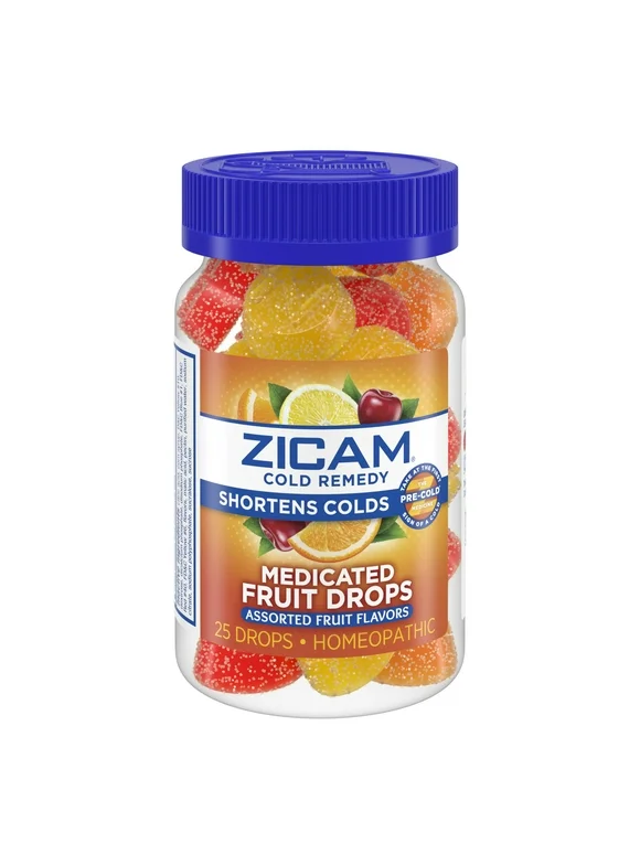 Zicam Cold Remedy Zinc Medicated Fruit Drops, Assorted, Homeopathic Cold Shortening Medicine, 25 Ct