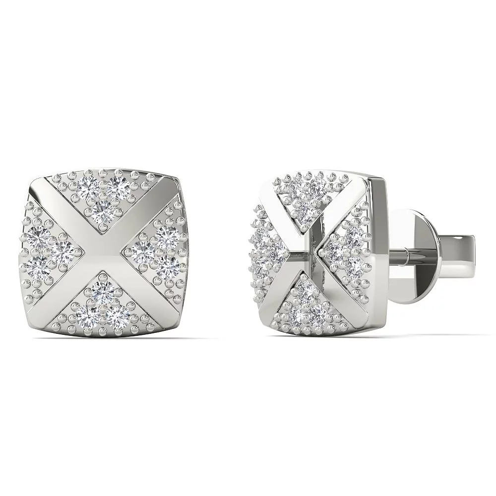 aaXia 10K White Gold Diamond Accent “X” Square Stud Earrings