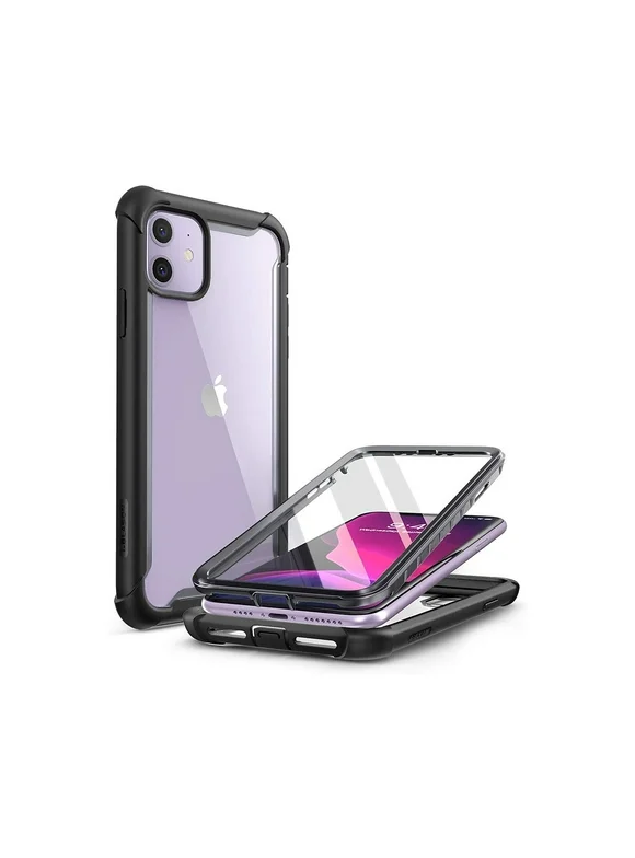 i-Blason Ares Case for iPhone 11 6.1 Inch (2019 Release), Dual Layer Rugged Clear Bumper Case with Built-in Screen Protector (Black)